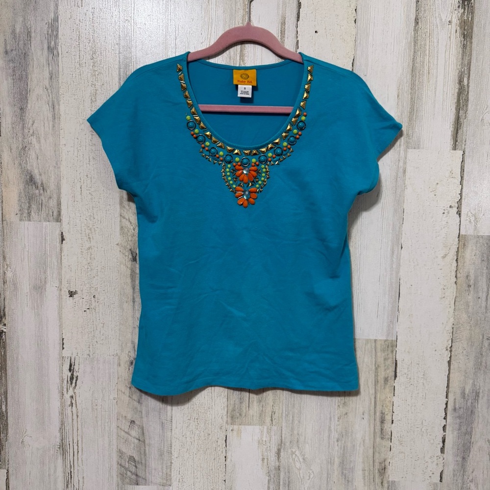 Ruby Rd. Turquoise Embellished Tee - Picture 7 of 7
